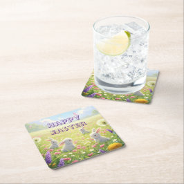 Porta-copo De Papel Quadrado Páscoa Lavanda Fofa Coelho Branco Floral Primavera