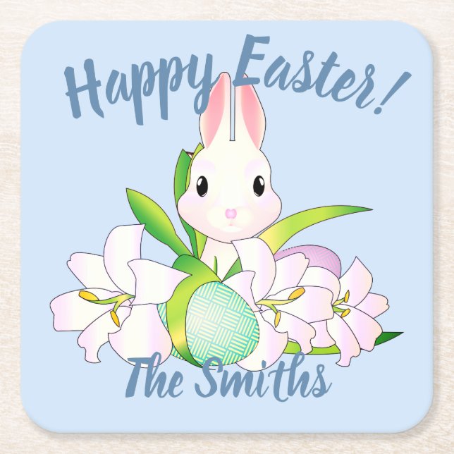 Porta-copo De Papel Quadrado Páscoas Lily e Bunnies Doces (Frente)