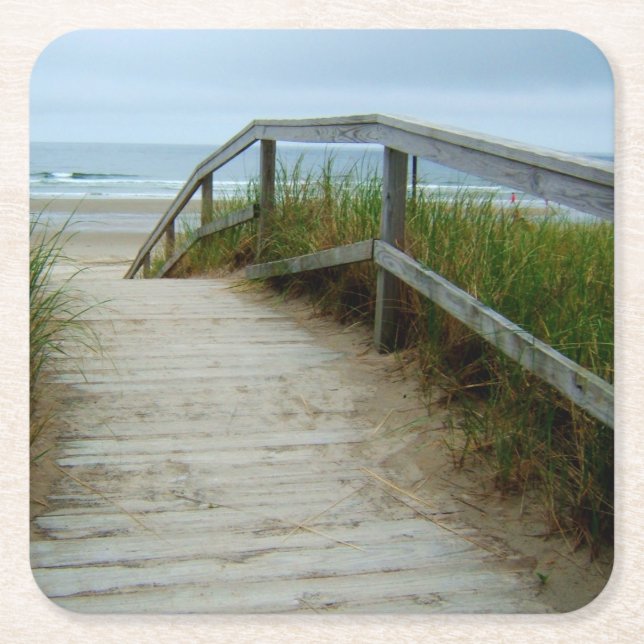 Porta-copo De Papel Quadrado Passagem da praia do oceano (Frente)