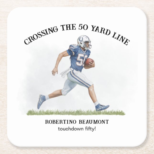 Porta-copo De Papel Quadrado Passando 50 anos no futebol americano 50 anos (Frente)
