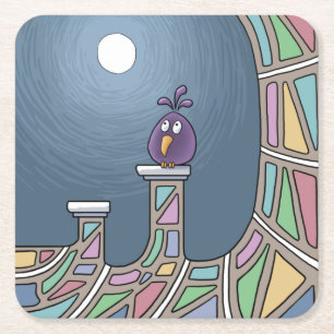 Porta-copo De Papel Quadrado Passarinho Tiki Roxo com lua cheia  Papel Quadrado