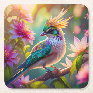 Porta-copo De Papel Quadrado Pássaro da Fantasia da Finch com Cabeça Verde Deit