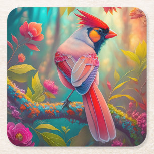 Porta-copo De Papel Quadrado Pássaro Fantasia Cardinal Macho
