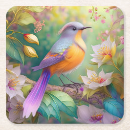 Porta-copo De Papel Quadrado Pássaro Fantasia Laranja Torrado de lavanda