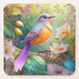 Porta-copo De Papel Quadrado Pássaro Fantasia Laranja Torrado de lavanda
