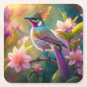 Porta-copo De Papel Quadrado Pássaro Fantástico Laranja Cotoso Arco-Íris