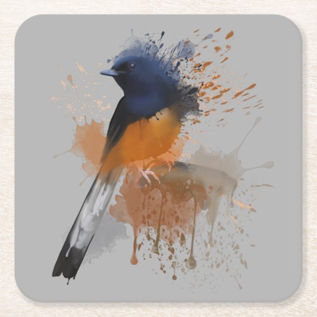 Porta-copo De Papel Quadrado Pássaro Shama Branco Acertado (Frente)