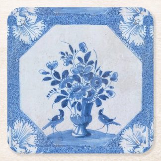 Porta-copo De Papel Quadrado Pássaros Azuis de Delft florais em estilo francês