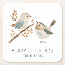 Pássaros de Aquarela Minimalistas Feliz Natal