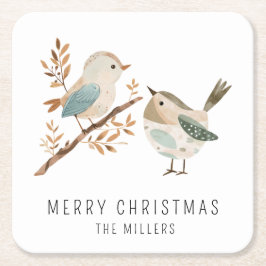 Porta-copo De Papel Quadrado Pássaros de Aquarela Minimalistas Feliz Natal