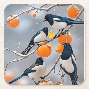 Porta-copo De Papel Quadrado Pássaros e persimmons