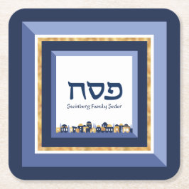 Porta-copo De Papel Quadrado Passover Seder Jerusalém Blue Dourado Hebraico 
