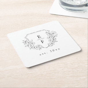 Porta-copo De Papel Quadrado Pasta de Monograma de Cerejeira Elegante Simples