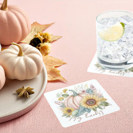 Porta-copo De Papel Quadrado Pastel-abóbora e boho-floral