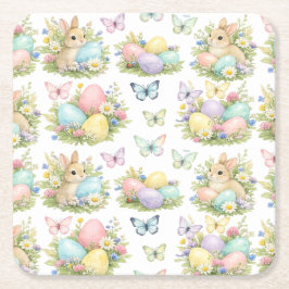 Porta-copo De Papel Quadrado Pastel Easter Eggs & Bunnies Flowers & Butterflies