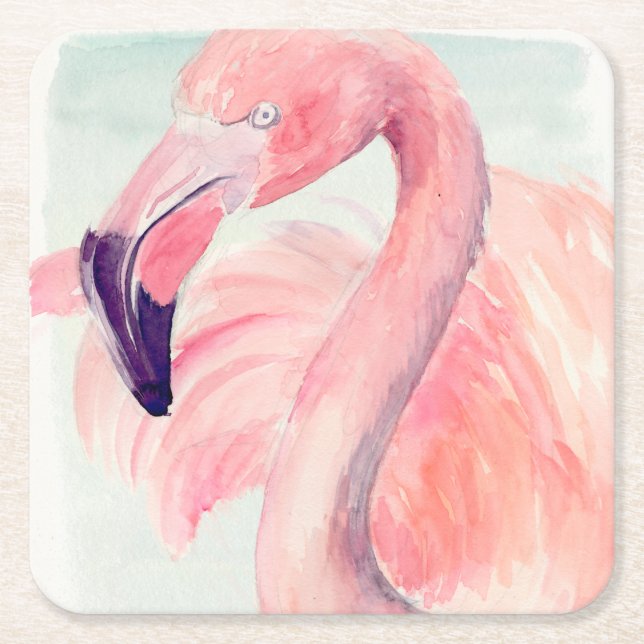 Porta-copo De Papel Quadrado Pastel Flamingo (Frente)