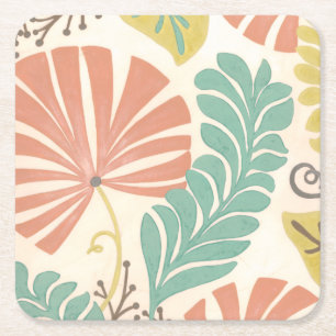 Porta-copo De Papel Quadrado Pastel Floral Vines e Folhas em Fundo de Creme