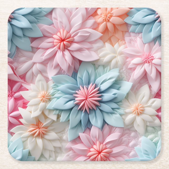Porta-copo De Papel Quadrado Pastel Flowers (Frente)