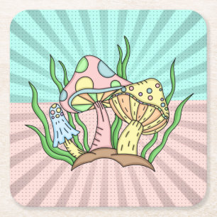 Porta-copo De Papel Quadrado Pastel Mágico de Cogumelo