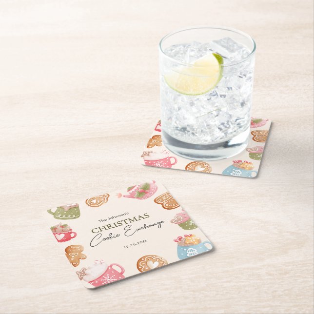 Porta-copo De Papel Quadrado Pastel Playful Natal Cookie Exchange Party (Insitu)
