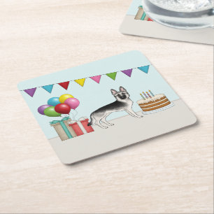 Porta-copo De Papel Quadrado Pastor Alemão Cor de Sable Prateado Aniversário Co