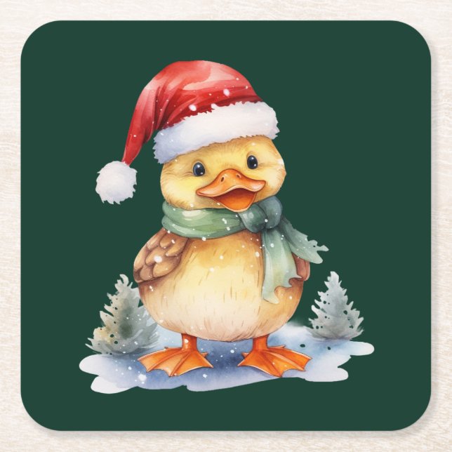 Porta-copo De Papel Quadrado Pato de Natal (Frente)