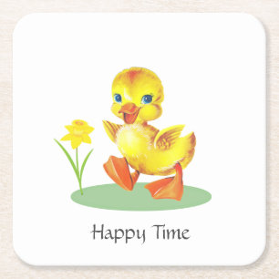 Porta-copo De Papel Quadrado Pato Feliz em Branco