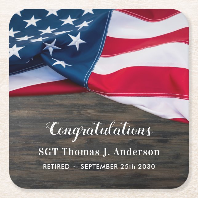 Porta-copo De Papel Quadrado Patrimônio da Reforma Militar Americana (Frente)