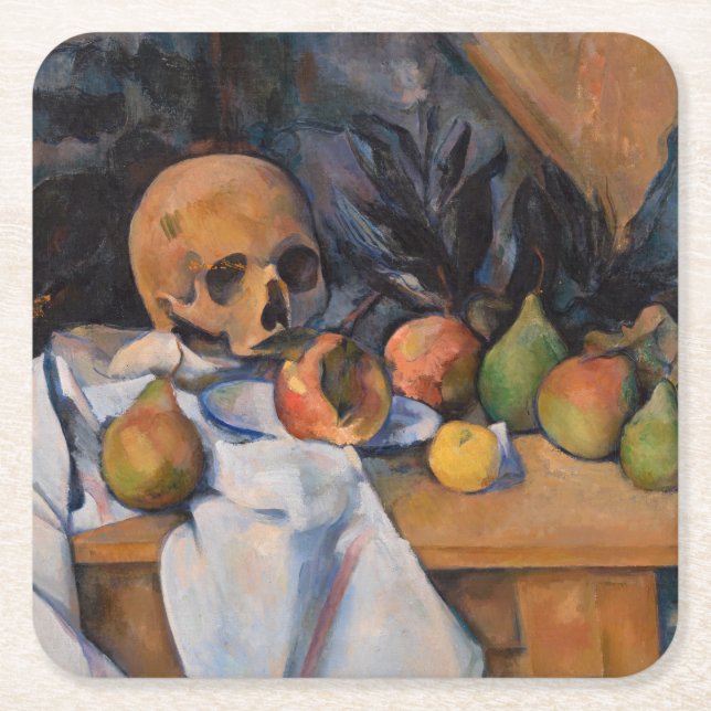 Porta-copo De Papel Quadrado Paul Cezanne - A Vida Estática com o Crânio (Frente)