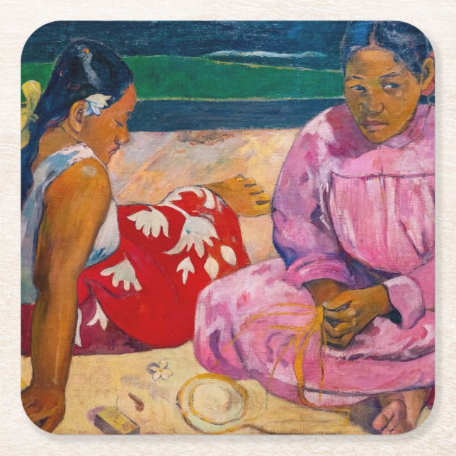 Porta-copo De Papel Quadrado Paul Gauguin - Mulheres taitianas na praia (Frente)