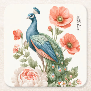 Porta-copo De Papel Quadrado Pavão Botânico Vintage de Casamento Mesa Elegant