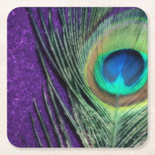 Porta-copo De Papel Quadrado Pavão roxo impressionante