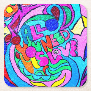 Porta-copo De Papel Quadrado paz e amor groovy coloridos