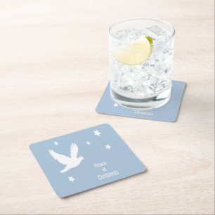 Porta-copo De Papel Quadrado Paz no Natal com Pombo em Voo Logotipo Branco