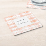 Porta-copo De Papel Quadrado Peach Plaid Stripes Bridal Shower<br><div class="desc">Peach Plaid Stripes Bridal Shower</div>