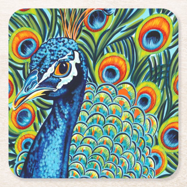 Porta-copo De Papel Quadrado Peacock I caído (Frente)