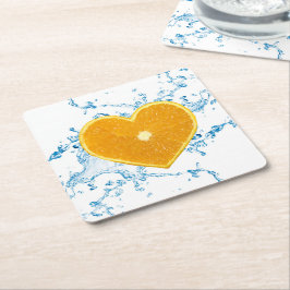 Porta-copo De Papel Quadrado Pedaço de Laranja Forma Cardíaca