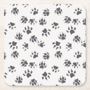 Porta-copo De Papel Quadrado Pegadas De Pata: Cachorro Monocromo Sem Costura.