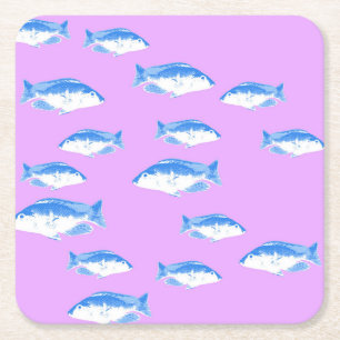 Porta-copo De Papel Quadrado Peixe azul em lilás