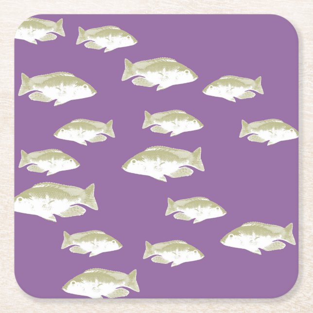 Porta-copo De Papel Quadrado Peixe em roxo (Frente)