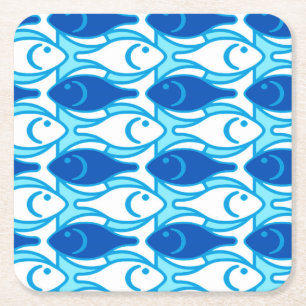 Porta-copo De Papel Quadrado Peixe moderno do século médio, azul de cobalto