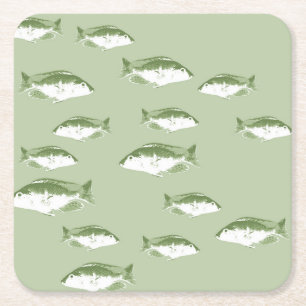 Porta-copo De Papel Quadrado Peixe verde-oliva
