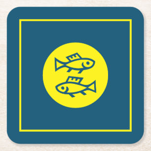 Porta-copo De Papel Quadrado Peixes Horoscópio Amarelo Azul Moderno Minimalista