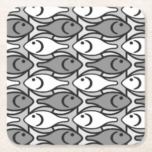 Porta-copo De Papel Quadrado Peixes modernos, cinza, branco e preto do meio