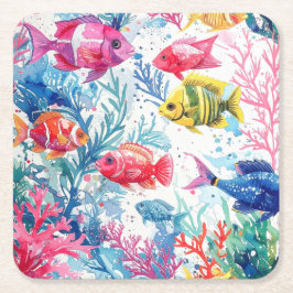 Porta-copo De Papel Quadrado Peixes Tropicais Vibrantes Padrão de Vida Marinha