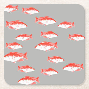 Porta-copo De Papel Quadrado Peixes vermelhos e cinzas