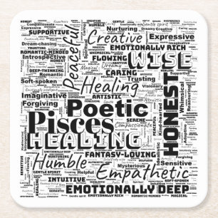 Porta-copo De Papel Quadrado Peixes Zodiac Word Cloud Inspiration