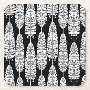Porta-copo De Papel Quadrado Penas boho: padrão preto e branco