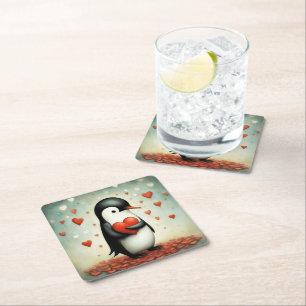 Porta-copo De Papel Quadrado Penguin Love 1