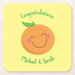 Porta-copo De Papel Quadrado Pequeno Chá de fraldas Cutie Tangerina Sexo Neutro